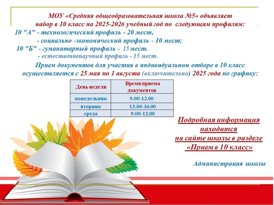 Прием в 10 класс.